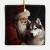Sibirischer Husky mit Weihnachtsmann Weihnachten Keramikornament (Vorderseite)