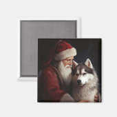 Sibirischer Husky mit Weihnachtsmann Weihnachten Magnet (Vorderseite/Rückseite)
