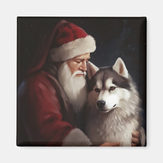 Sibirischer Husky mit Weihnachtsmann Weihnachten Magnet (Vorne)