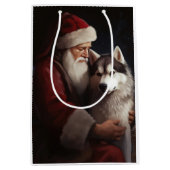 Sibirischer Husky mit Weihnachtsmann Weihnachten Mittlere Geschenktüte (Vorderseite)