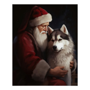 Sibirischer Husky mit Weihnachtsmann Weihnachten Poster