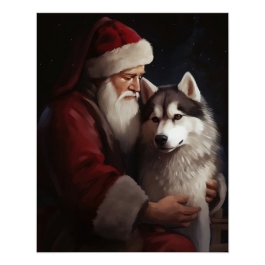 Sibirischer Husky mit Weihnachtsmann Weihnachten Poster (Vorderseite)