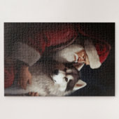 Sibirischer Husky mit Weihnachtsmann Weihnachten Puzzle (Horizontal)