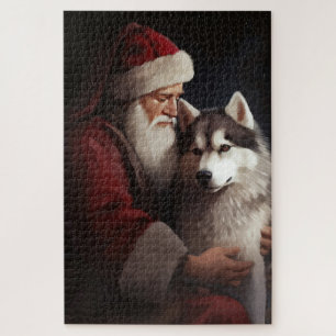 Sibirischer Husky mit Weihnachtsmann Weihnachten Puzzle