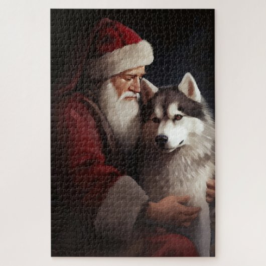 Sibirischer Husky mit Weihnachtsmann Weihnachten Puzzle (Vertikal)