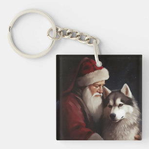 Sibirischer Husky mit Weihnachtsmann Weihnachten Schlüsselanhänger