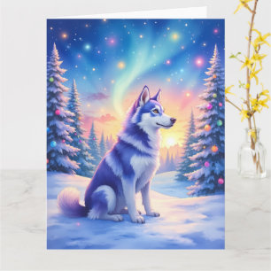 Sibirischer Husky Nordlichter Weihnachten Winter Karte