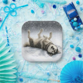 Sibirischer Husky schafft einen Schneengel Pappteller (Party)