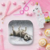 Sibirischer Husky schafft einen Schneengel Pappteller (Party)