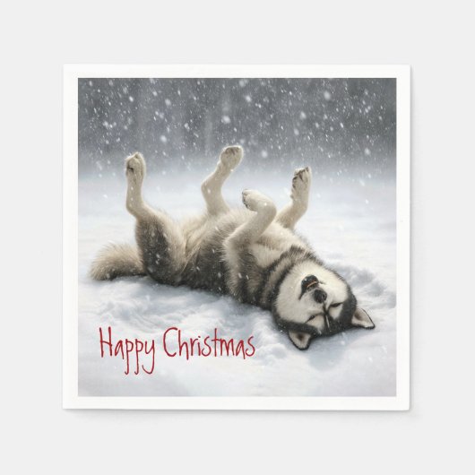 Sibirischer Husky schafft einen Schneengel Serviette (Vorderseite)