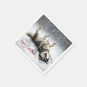 Sibirischer Husky schafft einen Schneengel Serviette (Ecke)