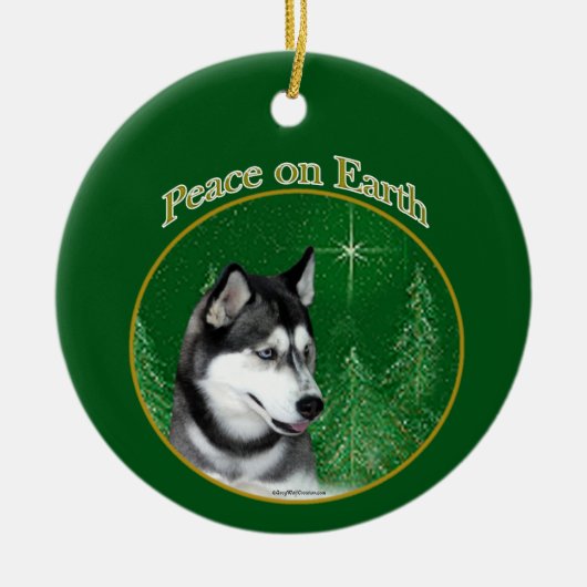 Sibirischer Husky (schwarz) Friede Keramik Ornament (Vorne)