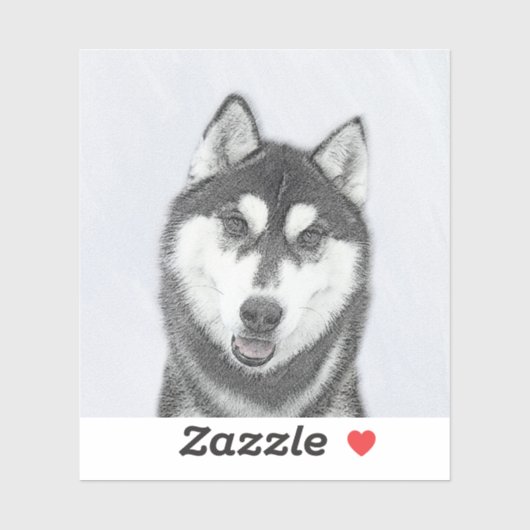 Sibirischer Husky (Schwarz und Weiß) Malerei Hunde Aufkleber (Blatt)