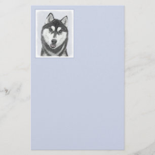 Sibirischer Husky (Schwarz und Weiß) Malerei Hunde Briefpapier