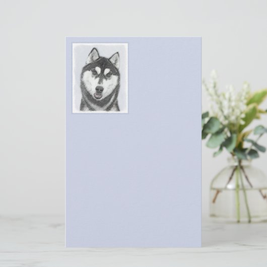 Sibirischer Husky (Schwarz und Weiß) Malerei Hunde Briefpapier (Stehend Vorderseite)
