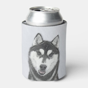 Sibirischer Husky (Schwarz und Weiß) Malerei Hunde Dosenkühler