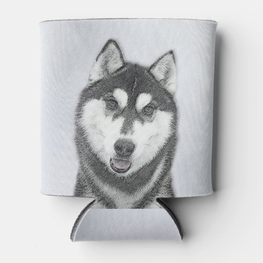 Sibirischer Husky (Schwarz und Weiß) Malerei Hunde Dosenkühler (Vorderseite)