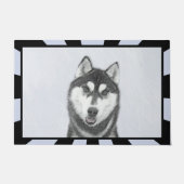 Sibirischer Husky (Schwarz und Weiß) Malerei Hunde Fußmatte (Vorderseite)