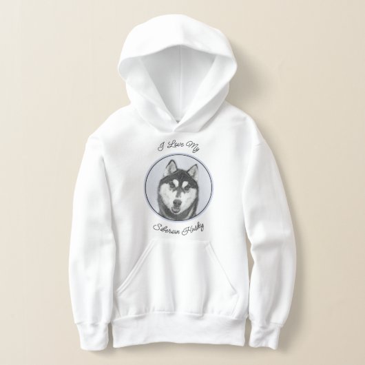 Sibirischer Husky (Schwarz und Weiß) Malerei Hunde Hoodie (Ablage )