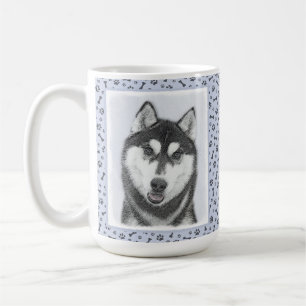 Sibirischer Husky (Schwarz und Weiß) Malerei Hunde Kaffeetasse