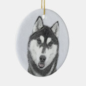 Sibirischer Husky (Schwarz und Weiß) Malerei Hunde Keramik Ornament (Rechts)