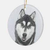 Sibirischer Husky (Schwarz und Weiß) Malerei Hunde Keramik Ornament (Links)