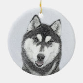 Sibirischer Husky (Schwarz und Weiß) Malerei Hunde Keramik Ornament (Hinten)