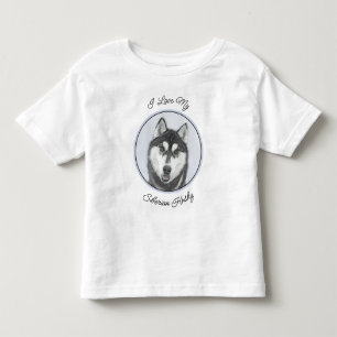Sibirischer Husky (Schwarz und Weiß) Malerei Hunde Kleinkind T-shirt