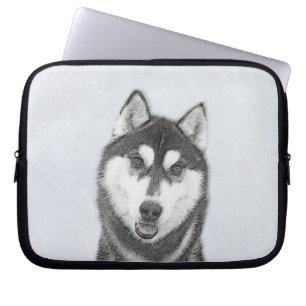 Sibirischer Husky (Schwarz und Weiß) Malerei Hunde Laptopschutzhülle