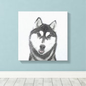 Sibirischer Husky (Schwarz und Weiß) Malerei Hunde Leinwanddruck (Insitu (Holzboden))
