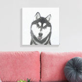 Sibirischer Husky (Schwarz und Weiß) Malerei Hunde Leinwanddruck (Insitu (Wohnzimmer))