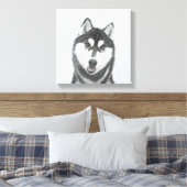 Sibirischer Husky (Schwarz und Weiß) Malerei Hunde Leinwanddruck (Insitu (Schlafzimmer))