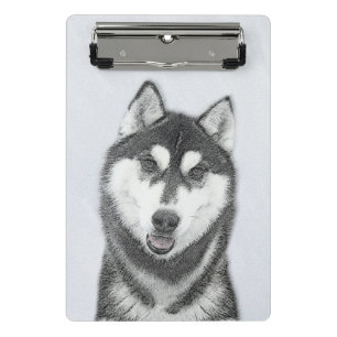 Sibirischer Husky (Schwarz und Weiß) Malerei Hunde Mini Klemmbrett