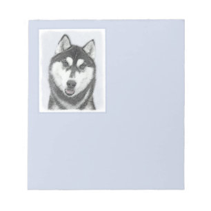 Sibirischer Husky (Schwarz und Weiß) Malerei Hunde Notizblock
