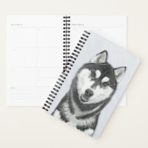 Sibirischer Husky (Schwarz und Weiß) Malerei Hunde Planer