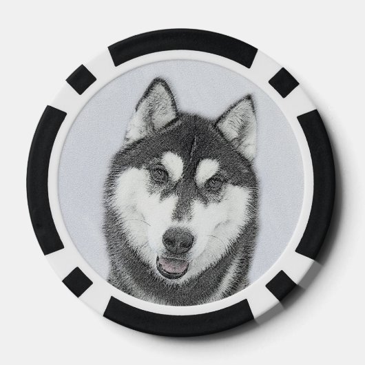 Sibirischer Husky (Schwarz und Weiß) Malerei Hunde Pokerchips (Rückseite)