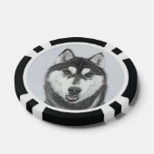 Sibirischer Husky (Schwarz und Weiß) Malerei Hunde Pokerchips (Einzeln)