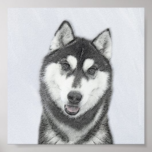 Sibirischer Husky (Schwarz und Weiß) Malerei Hunde Poster (Vorne)