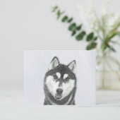 Sibirischer Husky (Schwarz und Weiß) Malerei Hunde Postkarte (Stehend Vorderseite)