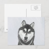 Sibirischer Husky (Schwarz und Weiß) Malerei Hunde Postkarte (Vorne/Hinten)
