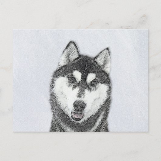 Sibirischer Husky (Schwarz und Weiß) Malerei Hunde Postkarte (Vorderseite)