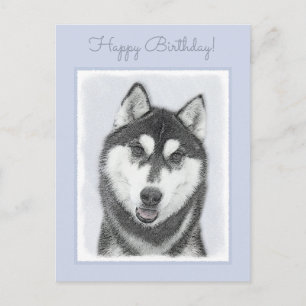 Sibirischer Husky (Schwarz und Weiß) Malerei Hunde Postkarte