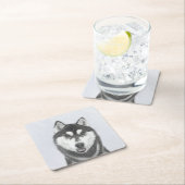 Sibirischer Husky (Schwarz und Weiß) Malerei Hunde Rechteckiger Pappuntersetzer (Vor Ort)