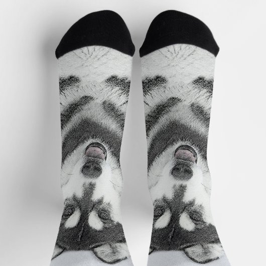 Sibirischer Husky (Schwarz und Weiß) Malerei Hunde Socken (Oben)