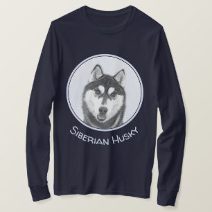 Sibirischer Husky (Schwarz und Weiß) Malerei Hunde T-Shirt