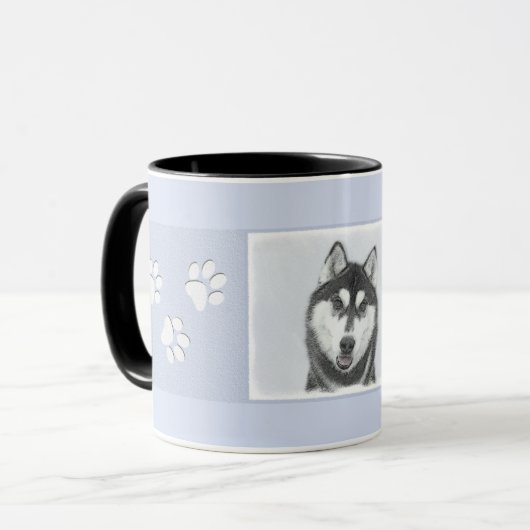Sibirischer Husky (Schwarz und Weiß) Malerei Hunde Tasse (Vorderseite Links)