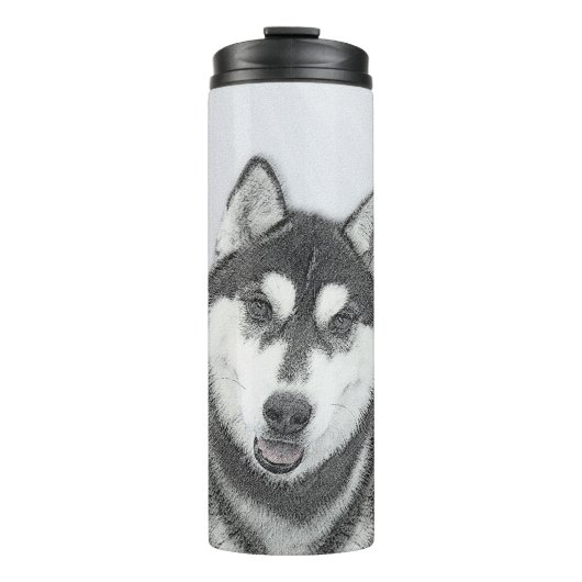 Sibirischer Husky (Schwarz und Weiß) Malerei Hunde Thermosbecher (Vorderseite)