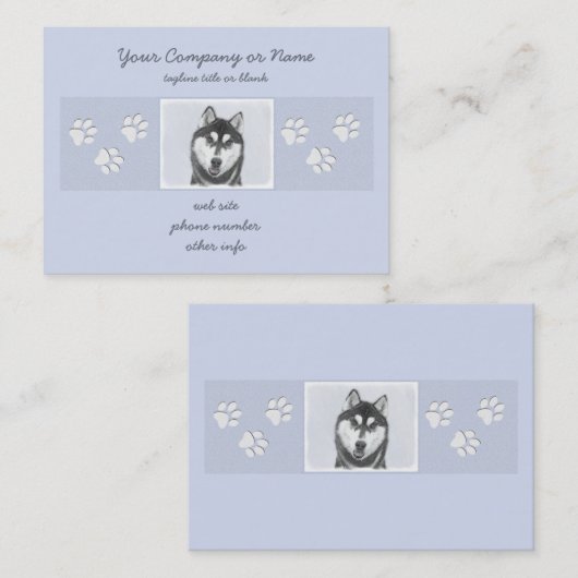 Sibirischer Husky (Schwarz und Weiß) Malerei Hunde Visitenkarte (Vorne/Hinten)