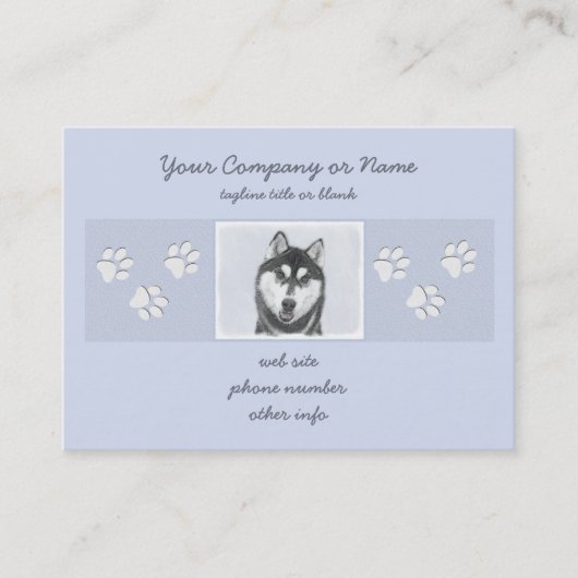 Sibirischer Husky (Schwarz und Weiß) Malerei Hunde Visitenkarte (Vorderseite)