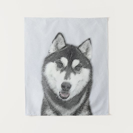 Sibirischer Husky (Schwarz und Weiß) Malerei Hunde Wandteppich (Vorderseite)
